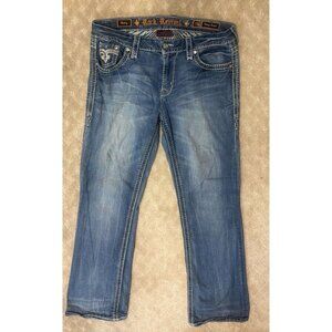 Rock Revival Jeans Women's Size 31 Betty Easy Boot Cut Dark Wash Bling Pockets